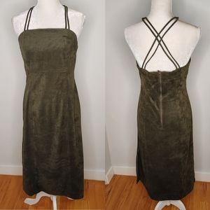 Anthropologie, Suede Dress, Crisscross Back, Olive Green